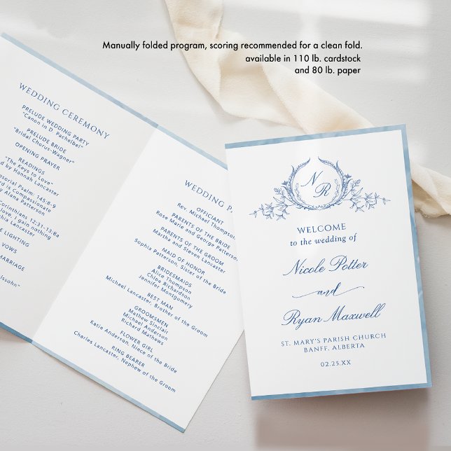 Klassiskt, Blue Monogram Folded Ceremony-program (Skapare uppladdad)