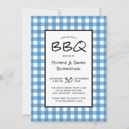 Klassiskt Blue och White Gingham BBQ Picnic Party Inbjudningar