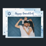 Klassiskt Blue Watercolor Guld Lycklig Hanukkah Ph Julkort<br><div class="desc">Klassiskt blått vattenfärgkort Guld Lycklig Hanukkah-foto-Helgdag</div>