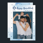 Klassiskt Blue Watercolor Lycklig Hanukkah Photo Julkort<br><div class="desc">Klassiskt blått vattenfärgkort Lycklig Hanukkah Photo Helgdag Card</div>