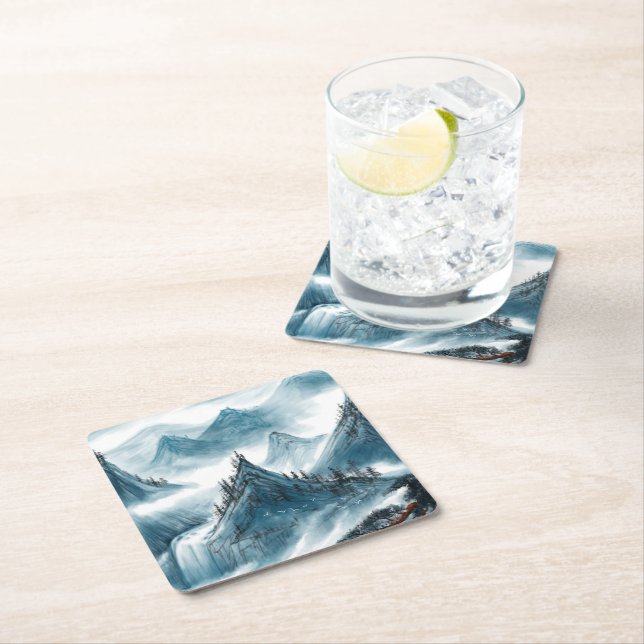 Klassiskt Blue White Chinoiserie Mountain Ligcape Underlägg Papper Kvadrat (Insitu)