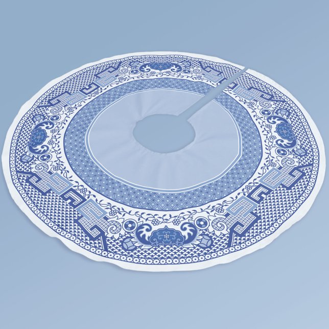 Klassiskt Blue Willow Träd Skirt Julgransmatta Borstad Polyester (Skapare uppladdad)