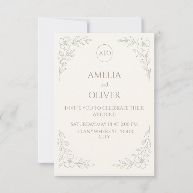 Klassiskt Boho & Blommigt-minimalistiskt Bröllop Inbjudningar (Framsida)