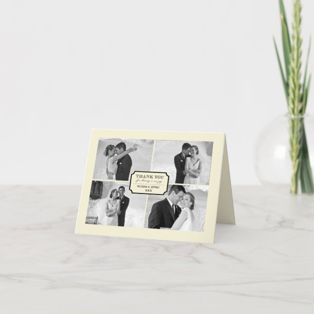 Klassiskt Bok Platt 4 multifoto Elegant bröllop Tack Kort (Framsida)