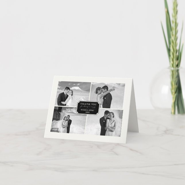 Klassiskt Bok Platt 4 multifoto Elegant bröllop Tack Kort (Framsida)