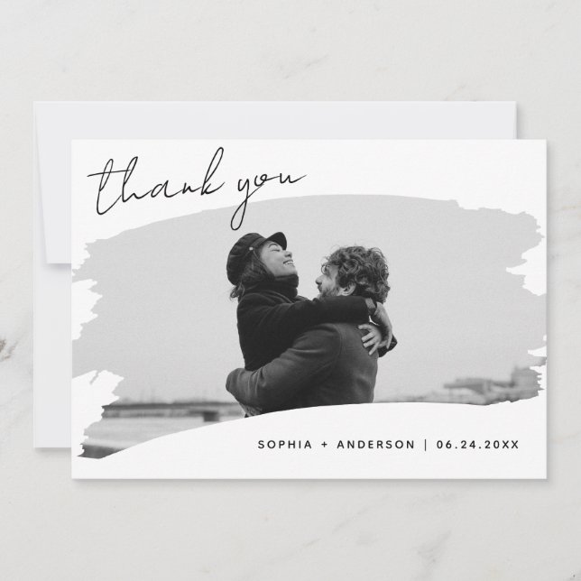 Klassiskt borstat Ram med Photo Bröllop Tack Kort (Framsida)