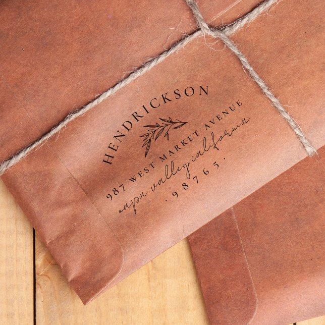 Klassiskt Botaniskt Gren Namn & Returadress Stämpel (Rubber Stamp Mock-up)