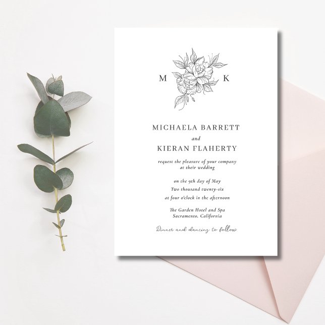 Klassiskt botaniskt monogram Bröllop Inbjudningar (Classic Botanical Monogram Wedding Invitation)