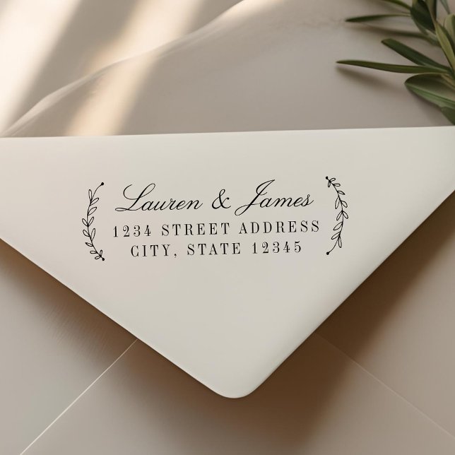 Klassiskt botaniskt par Namn Bröllop Adress Självfärgande Stämpel (Skapare uppladdad)