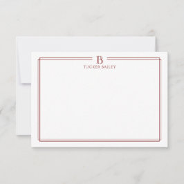 Klassiskt brevpapper med initialmonogram och röd r anteckningskort