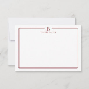 Klassiskt brevpapper med initialmonogram och röd r anteckningskort