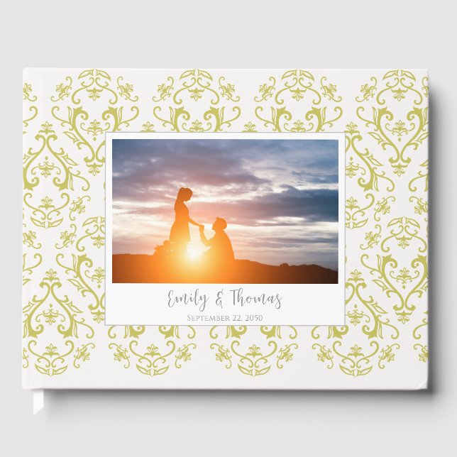 Klassiskt Bröllop-Elegant-skademönster Guld Gästböcker (Framsida)