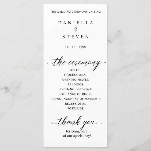 Klassiskt Bröllopsprogram för skriptkalligrafi Program (Framsida)
