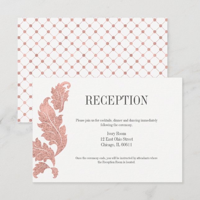 Klassiskt bröllopsreceptionskort med roséguld cres inbjudningar (Fram/baksida)