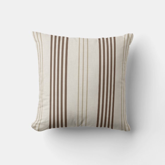 Klassiskt Brun Beige Ticking Randigt Mönster Kudde (Framsida)