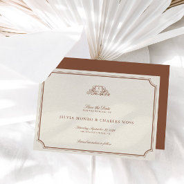 Klassiskt brunt/Ecru Bröllop Monogram Spara datum