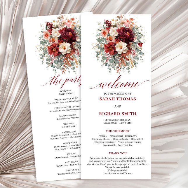 Klassiskt burgunderguld blommig djupröd bröllopspr program (Classic Burgundy Gold Floral Deep Red wedding program

)