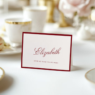 Klassiskt calligrafi Deep Red Old Money Place Card Tack Kort