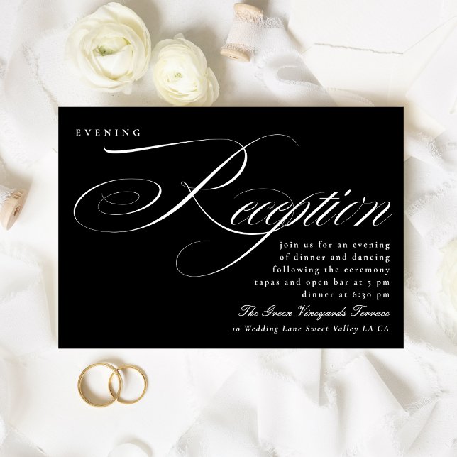 Klassiskt Calligraphy Black Tie Wedding Reception Inbjudningar (Skapare uppladdad)