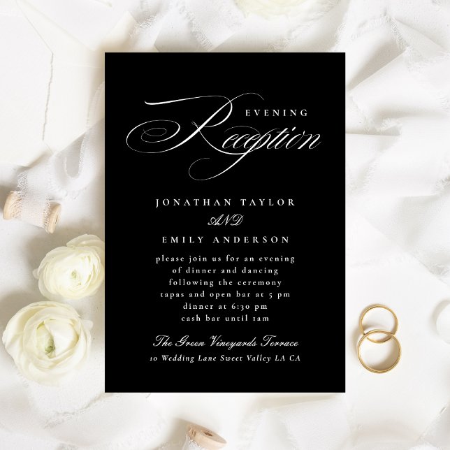 Klassiskt Calligraphy Black Tie Wedding Reception Tilläggskort (Skapare uppladdad)