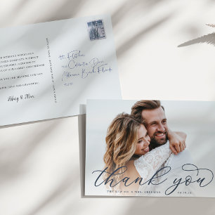 Klassiskt Calligraphy Script Bröllop Photo Tack Vykort