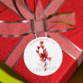 Klassiskt Candy cane med Red Ribbon-jul Gåvor Etiketter