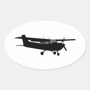 Klassiskt Cessna Black Silhouette-flyg Ovalt Klistermärke