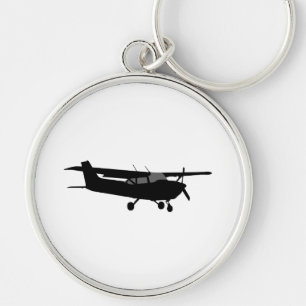 Klassiskt Cessna Black Silhouette-flyg Rund Silverfärgad Nyckelring