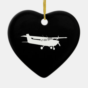 Klassiskt Cessna Silhouette med svart flyg Julgransprydnad Keramik