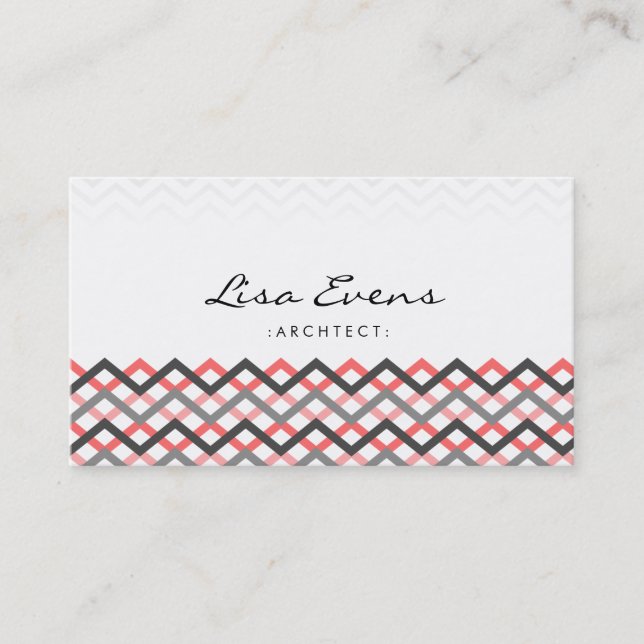 Klassiskt Chevron Mönster Red Grått-Affärskort Visitkort (Framsida)