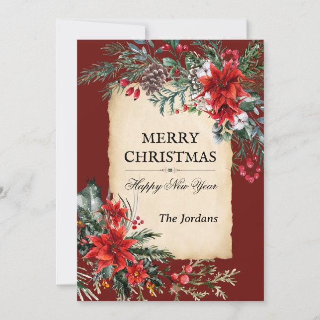 Klassiskt christmas-platta Helgdag för blommigt Julkort (Framsida)