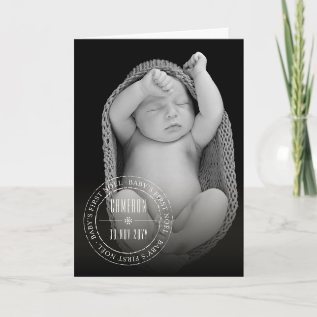 Klassiskt cirkelstämplat förseglingsfoto Baby Firs Helgkort (Framsida)