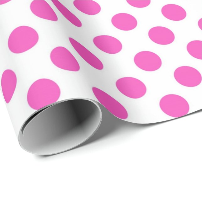 Klassiskt, coola, vitt och rosa polka dots presentpapper (Rullad Hörn)
