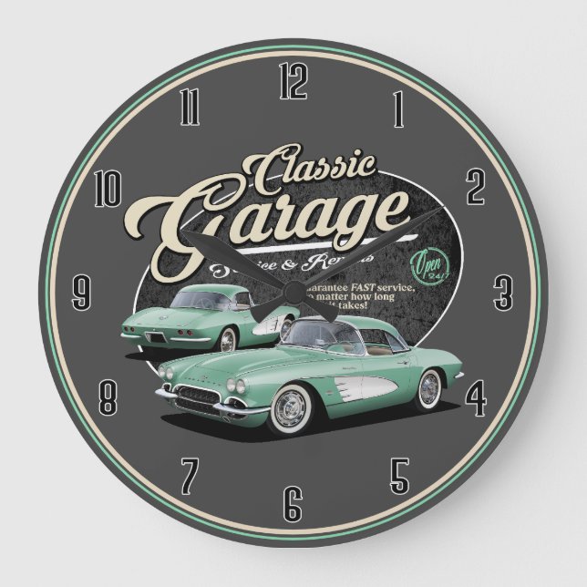 Klassiskt Corvette Garage Large Clock Stor Klocka (Framsida)
