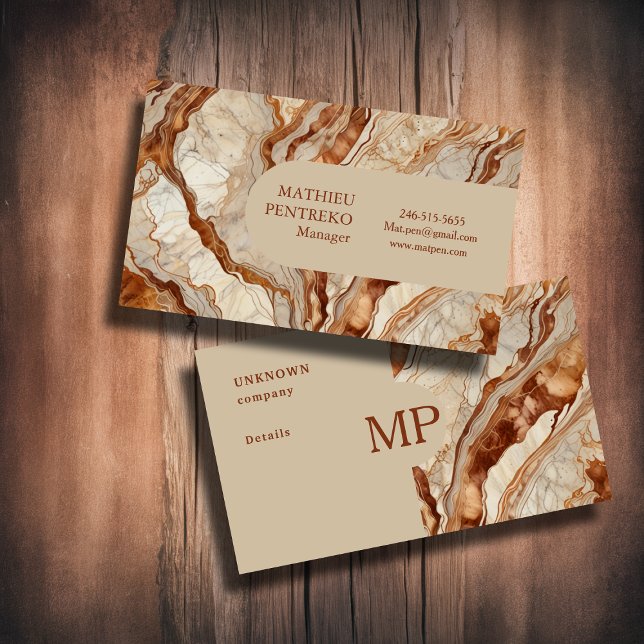 Klassiskt Cream Marble & Copper Editable Script-sk Visitkort (Skapare uppladdad)