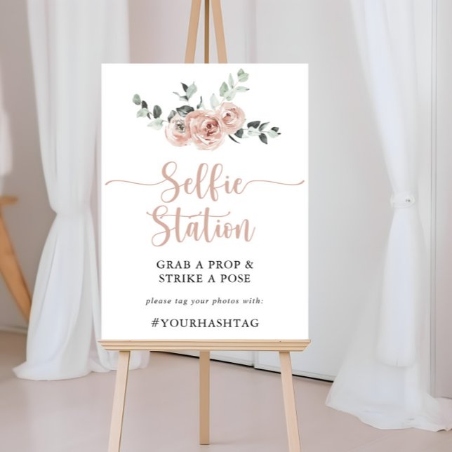 Klassiskt dammrosa blommig selfie-stativskylt poster (Skapare uppladdad)
