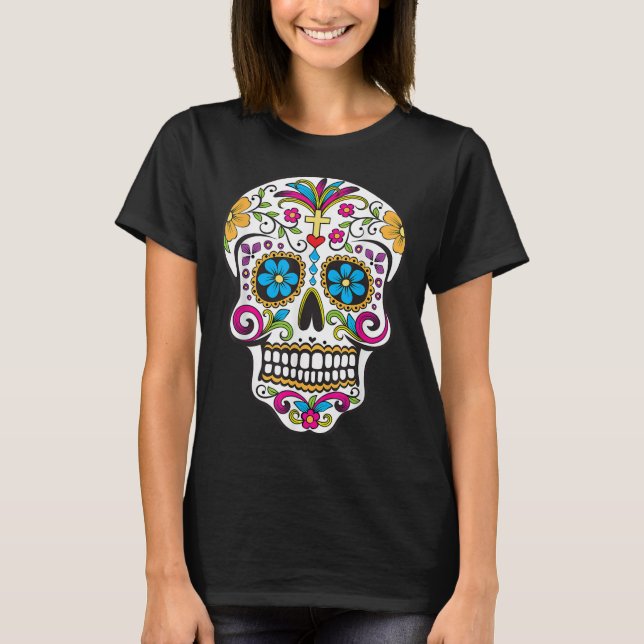 Klassiskt Day of the dead Sugar Skull T Shirt (Framsida)