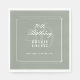 Klassiskt deco | Sage och vit 40:e födelsedagen Pappersservett