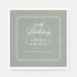 Klassiskt deco | Sage och vit 80-årsdag Pappersservett