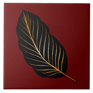 Klassiskt deep Red Gold Foil Löv keramic Tile Kakelplatta