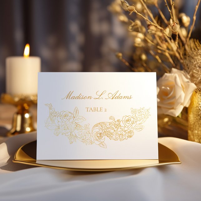Klassiskt dekorerat Namn-kort för utsmyckning som  Bordsnummer (golden rococo ornament illustrations for a baroque wedding seating table name escort card)