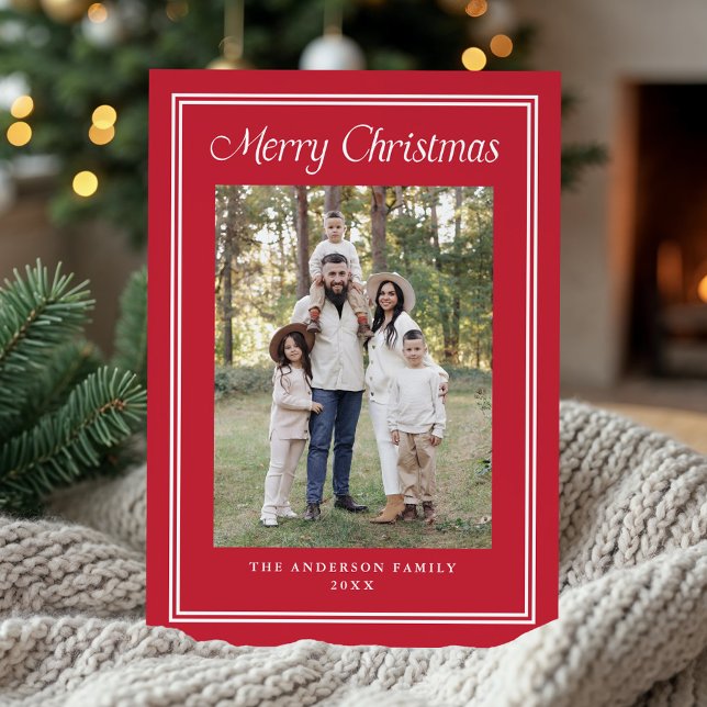 Klassiskt Dubbla Gräns Red 2 Photo Julkort (Skapare uppladdad)