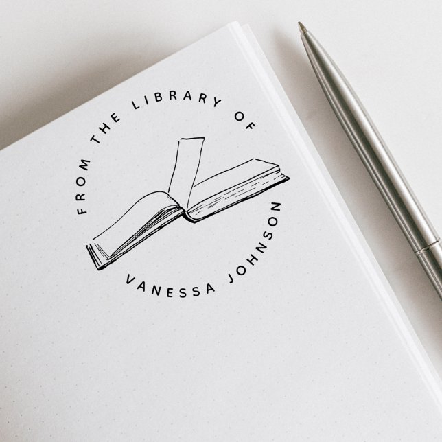 Klassiskt eget namn från Bibliotek i Bok Självfärgande Stämpel (Classic Simple Minimal Custom Name From The Library Of Book Self-inking Stamp)