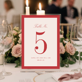 Klassiskt elegance Red Bröllop Bordsnummer Card