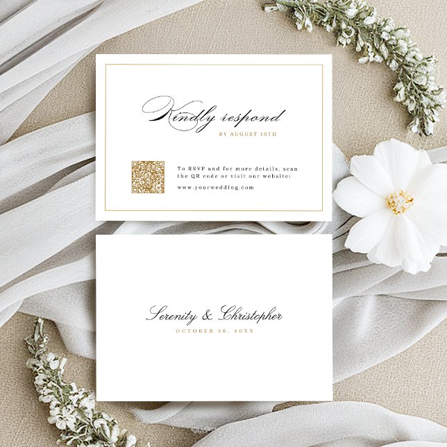Klassiskt Elegance-skript Enkel QR-kod bröllop OSA Kort (Classic Elegance Script Simple QR code wedding RSVP Card)