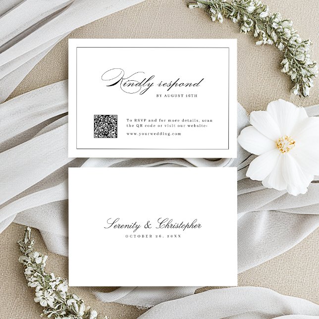 Klassiskt Elegance-skript Enkel QR-kod bröllop OSA Kort (Classic Elegance Script Simple QR code wedding RSVP Card)