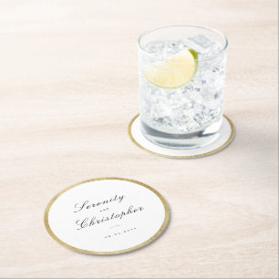Klassiskt elegance-skript, minimalistiskt Bröllop Underlägg Papper Rund