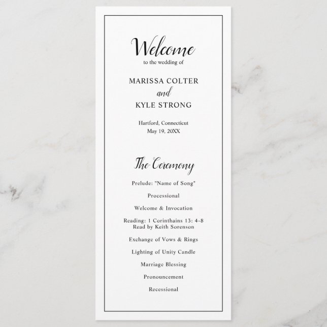 Klassiskt elegant bröllop program (Framsida)