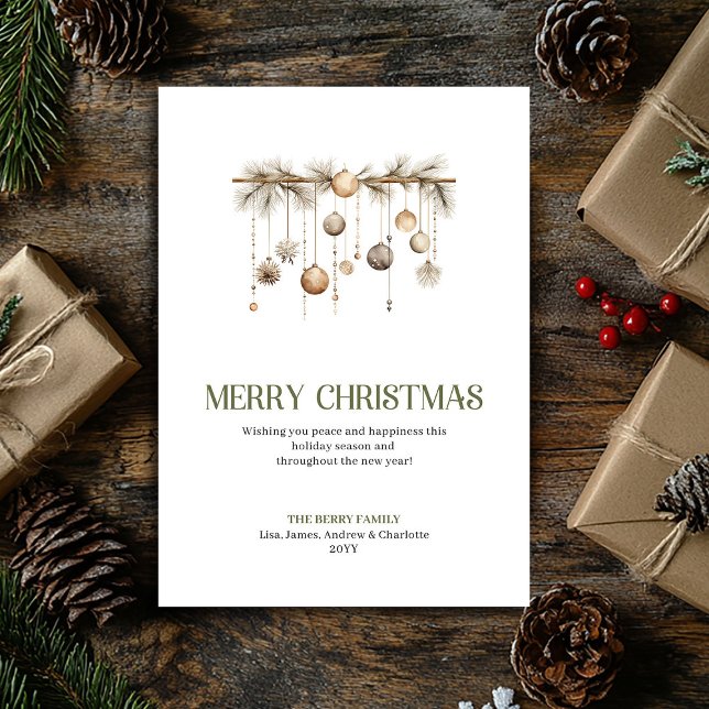 Klassiskt elegant julgransprydnad neutral guld  julkort (Classic Elegant Christmas Ornament Neutral Gold Card)