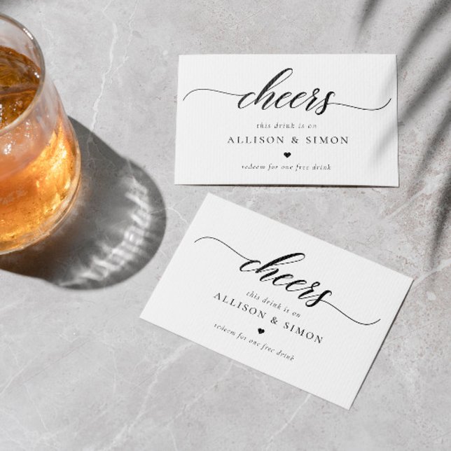 Klassiskt Elegant Script Bröllop Drink Coupon Visitkort (Skapare uppladdad)